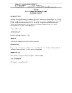 ARIZONA HISTORICAL SOCIETY 949 East Second Street Tucson, AZ[removed]Library and Archives[removed]Fax: ([removed]removed]