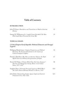 Table of Contents INTRODUCTION John W. Boyer: Boundaries and Transitions in Modern Austrian History  13