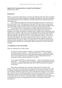 Journal for Critical Animal Studies, Volume V, Issue 2, Should Anti-Vivisectionists Boycott Animal-Tested Medicines? Katherine Perlo, Ph.D.