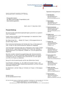 Sprecherinnengremium Verein zur Förderung der Frauenpolitik in Deutschland e.V. Geschäftsstelle der BAG BrunnenstraßeBerlin Petra Borrmann Stadt Delmenhorst