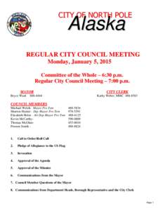 CITY OF NORTH POLE  Alaska REGULAR CITY COUNCIL MEETING Monday, January 5, 2015