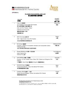 APPENDIX II.  7th ASIAN FILM AWARDS JURY LIST 第七屆亞洲電影大獎評審團