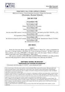 Area Affari Generali Ufficio Ricerca[removed]CALL FOR APPLICATIONS PhD Level Courses (“Corsi di dottorato di ricerca”), Roma Tre University