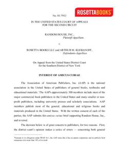 NoIN THE UNITED STATES COURT OF APPEALS FOR THE SECOND CIRCUIT RANDOM HOUSE, INC., Plaintiff-Appellant, v.