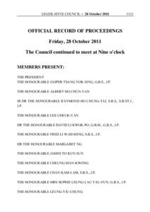LEGISLATIVE COUNCIL ─ 28 October[removed]OFFICIAL RECORD OF PROCEEDINGS Friday, 28 October 2011