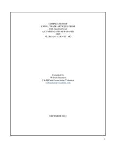 COMPILATION OF CANAL TRADE ARTICLES FROM THE ALLEGANIAN A CUMBERLAND NEWSPAPER 1869 ALLEGANY COUNTY, MD