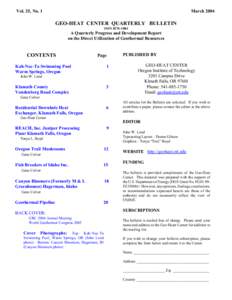 Geo-Heat Center Quarterly Bulletin Vol. 25, No. 1 Table Of Contents