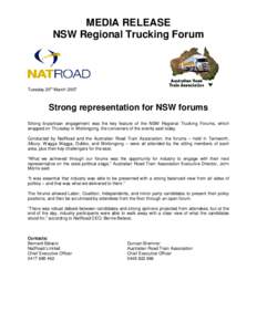 MEDIA RELEASE NSW Regional Trucking Forum Tuesday 20th March[removed]Strong representation for NSW forums