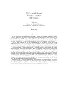 NSF Annual Report Jalalabad Fab Lab CCF[removed]Amy Sun Center for Bits and Atoms Massachusetts Institute of Technology