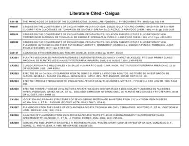 Literature Cited - Caigua A14186 THE AM INO ACIDS OF SEEDS O F THE C UCUR BITACEAE. DUN NILL,PM: FOW DEN,L: PHYTOCH EMISTRY[removed]pp[removed]H18567