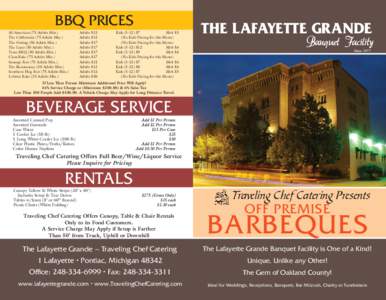 BBQ PRICES All American (75 Adults Min.)	 The Californian (75 Adults Min.) The Outing (50 Adults Min.)	 The Luau (50 Adults Min.)	 Texas BBQ (50 Adults Min.)