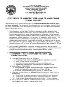 STATE OF NEVADA DEPARTMENT OF BUSINESS AND INDUSTRY MANUFACTURED HOUSING DIVISION 1830 E. College Pkwy Suite #120 Carson City, NV[removed]2940 • Fax[removed]