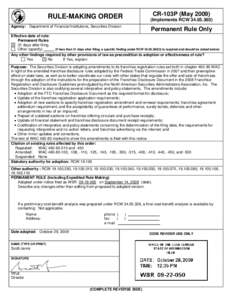 CR-103P (May[removed]RULE-MAKING ORDER (Implements RCW[removed])