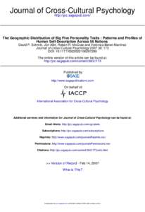 Journal of Cross-Cultural Psychology http://jcc.sagepub.com/ The Geographic Distribution of Big Five Personality Traits : Patterns and Profiles of Human Self-Description Across 56 Nations