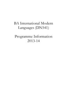 BA International Modern Languages (DN541) Programme Information  Contents: