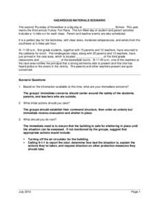 HAZARDOUS MATERIALS SCENARIO The second Thursday of November is a big day at ____________________ School. This year marks the third annual Turkey Trot Race. The fun-filled day of student and parent activities includes a 