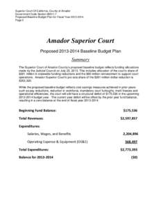 Superior Court Of California, County of Amador Government Code Section[removed]Proposed Baseline Budget Plan for Fiscal Year[removed]Page 2  Amador Superior Court