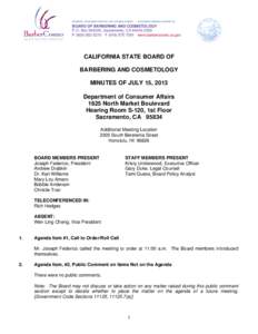 Board of Barbering and Cosmetology - Minutes of July 15, 2013 Meeting