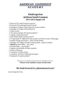     Kindergarten   Anthem South Campus  [removed]Supply List 