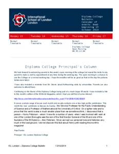 Diploma College Bulletin Calendar of events: Week beginning 13 October 2014