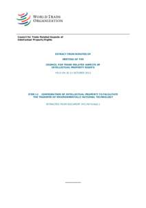 Council for Trade-Related Aspects of Intellectual Property Rights EXTRACT FROM MINUTES OF MEETING OF THE COUNCIL FOR TRADE-RELATED ASPECTS OF