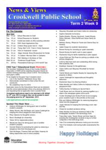 27th June, 2014  Term 2 Week 9 For The Calendar  •