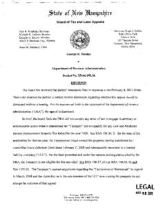 Board of Tax and Land Appeals Governor Hugh J. Gallen State Office Park Johnson Hall 107 Pleasant Street Concord, New Hampshire