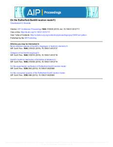 On the Rutherford-Santilli neutron model1) Chandrakant S. Burande Citation: AIP Conference Proceedings 1648, ); doi:  View online: http://dx.doi.orgView Table of Contents: 