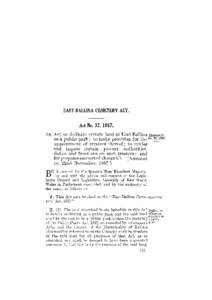EAST BALLINA CEMETERY ACT.  Act No. 37, 1957. An Act to dedicate certain land at East Ballina as a public park; to make provision for the