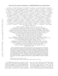 arXiv:1507.07748v1 [astro-ph.CO] 28 JulSearch for Event Rate Modulation in XENON100 Electronic Recoil Data E. Aprile,1 J. Aalbers,2 F. Agostini,3, 4 M. Alfonsi,5, 2 M. Anthony,1 L. Arazi,6 K. Arisaka,7 F. Arneodo,