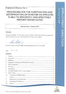 Employment Direction No. 6  PROCEDURES FOR THE INVESTIGATION AND DETERMINATION OF WHETHER AN EMPLOYEE  IS ABLE TO EFFICIENTLY AND EFFECTIVELY