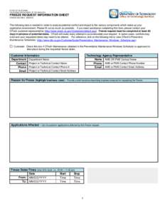 STATE OF CALIFORNIA CALIFORNIA DEPARTMENT OF TECHNOLOGY FREEZE REQUEST INFORMATION SHEET OTECH 403 (REV[removed])