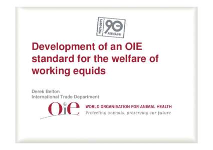 Development of an OIE standard for the welfare of working equids Derek Belton International Trade Department