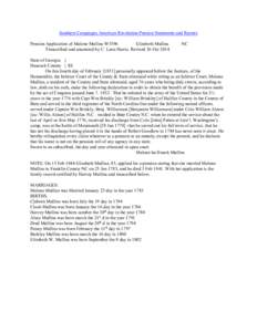 Southern Campaigns American Revolution Pension Statements and Rosters Pension Application of Malone Mullins W5396 Elizabeth Mullins Transcribed and annotated by C. Leon Harris. Revised 26 Oct[removed]NC