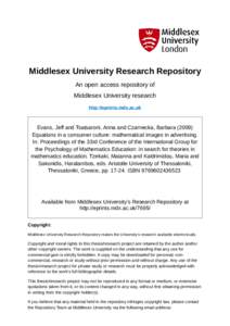 Middlesex University Research Repository An open access repository of Middlesex University research http://eprints.mdx.ac.uk  Evans, Jeff and Tsatsaroni, Anna and Czarnecka, Barbara (2009)