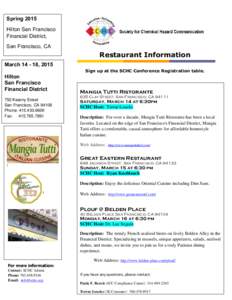 Spring 2015 Hilton San Francisco Financial District, San Francisco, CA  Restaurant Information
