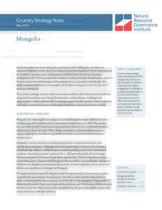 Country Strategy Note May 2015 Mongolia  Extractive industries have catalyzed economic growth in Mongolia, yet there are