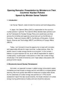 Microsoft Word - 第１回ＧＮＥＰ②Opening Remarks by Minister Sanae Takaichi.doc