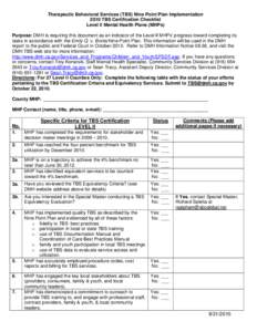 Therapeutic Behavioral Services Nine Point Plan Implementation