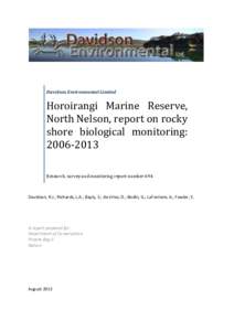 Davidson Environmental Limited  Horoirangi Marine Reserve, North Nelson, report on rocky shore biological monitoring: 