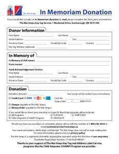 Print Form  The War Amps In Memoriam Donation