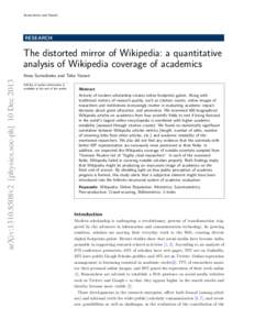 Samoilenko and Yasseri  RESEARCH The distorted mirror of Wikipedia: a quantitative analysis of Wikipedia coverage of academics