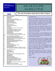 Volume 8, Issue 11 SOLAR ECLIPSE NEWSLETTER November 2003 INDEX 2