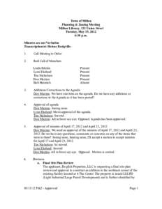 Town of Milton Planning & Zoning Meeting Milton Library, 121 Union Street Tuesday, May 15, 2012 6:30 p.m. Minutes are not Verbatim