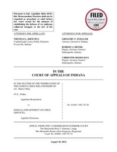 Pursuant to Ind. Appellate Rule 65(D), this Memorandum Decision shall not be regarded as precedent or cited before any court except for the purpose of establishing the defense of res judicata, collateral estoppel, or the