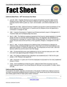 CALIFORNIA DEPARTMENT OF PARKS AND RECREATION  Fact Sheet California State Parks: 150th Anniversary Fact Sheet 