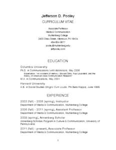 Jeﬀerson D. Pooley  CURRICULUM VITAE !