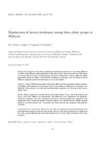 Indian J Med Res 124, December 2006, pp[removed]Hypolactasia & lactose intolerance among three ethnic groups in