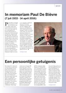 KVCV  In memoriam Paul De Bièvre (7 juliaprilre en toegepaste scheikunde binnen de The Royal