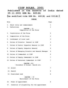 CISF RULES, 2001 Published in the Gazette of India dated[removed]GSR No. 825(E) (As